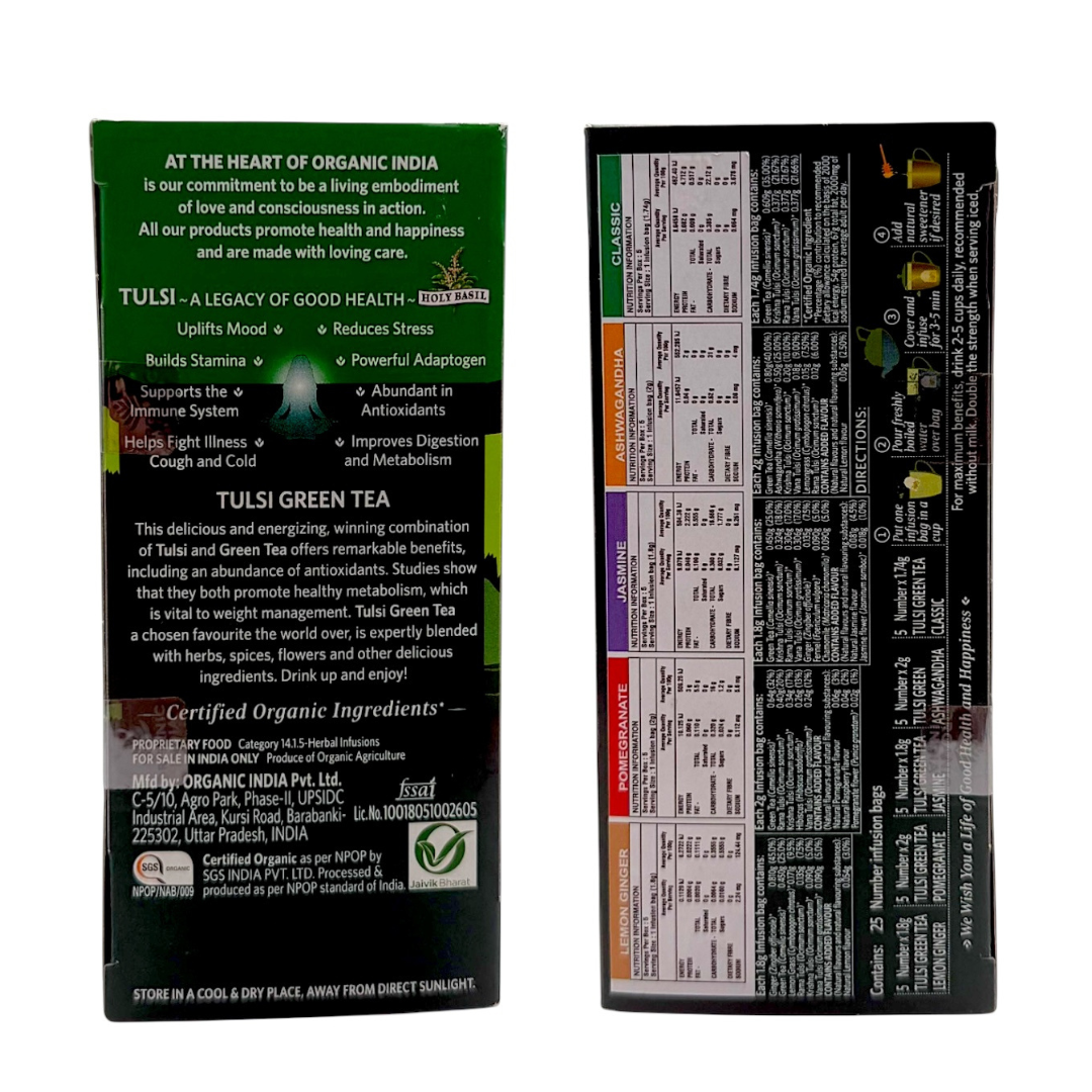 Organic India Tulsi Green Tea 25 Tea Bags | Caffeine Free