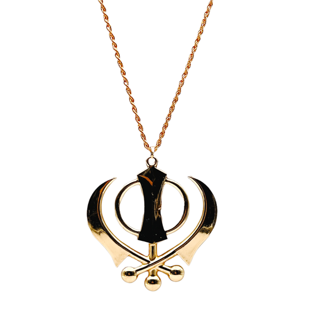 Khanda With Chain Car Hanging Gold Big-(9351235029665/ 9351235049212)
