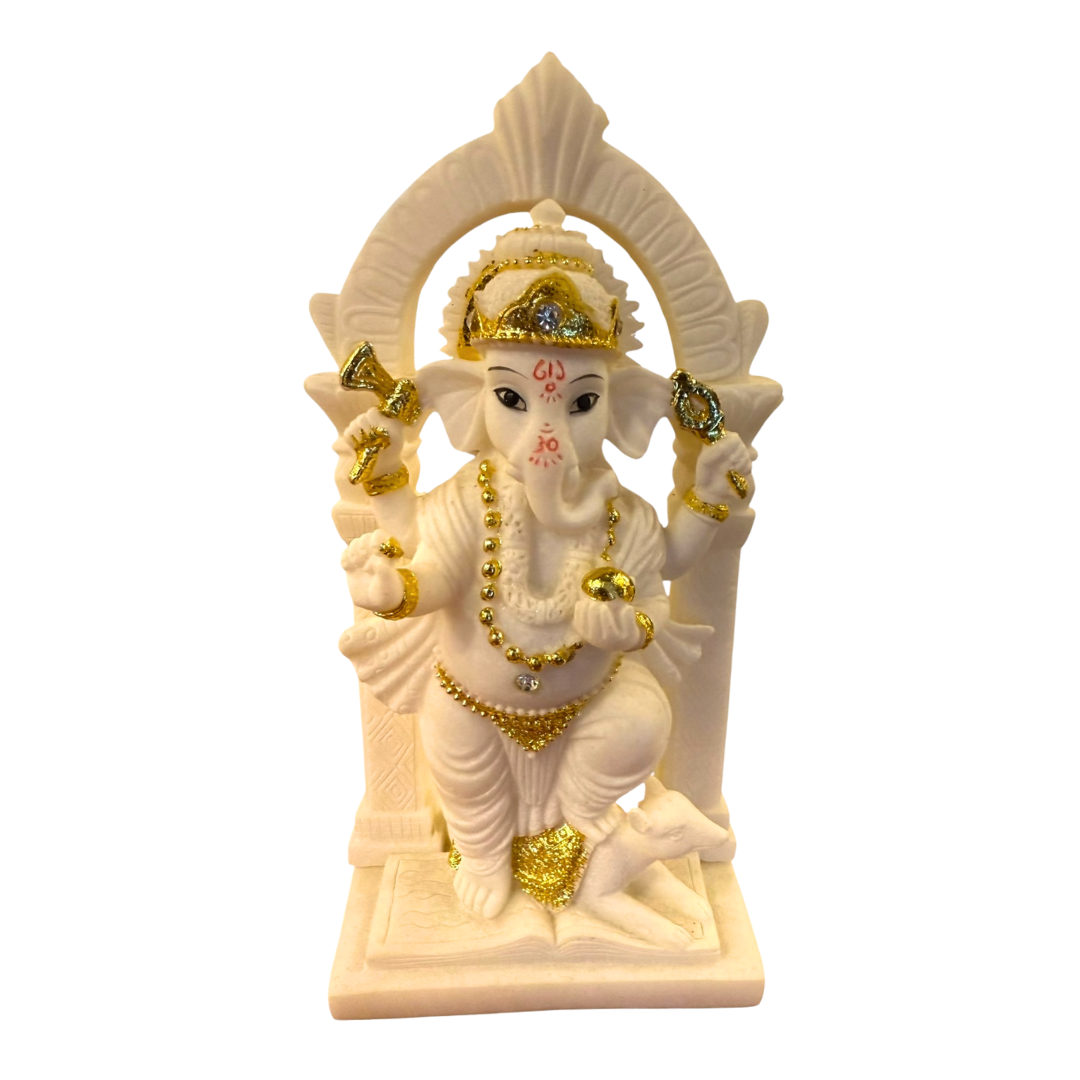 Framed Ganesha – White Marble Look with Gold Detailing Idol/ Statue/Murti | 7*4*15CM (2.76in x 1.57in x 5.91in) | GOD 2018-54A - 9351235055732