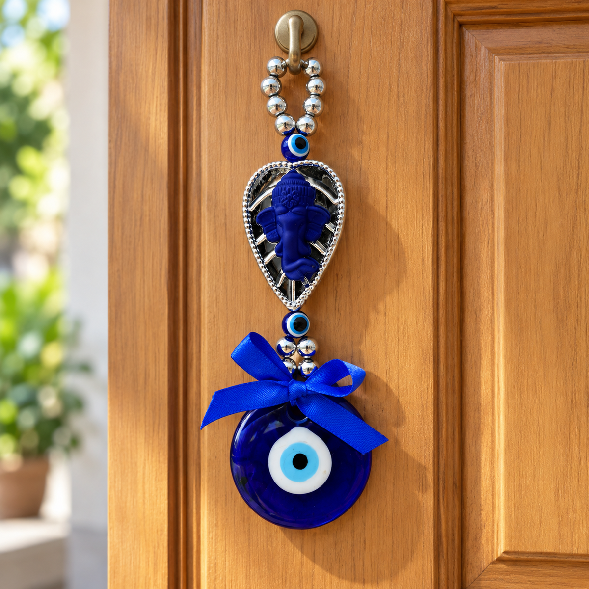Evil Eye Lord Ganesha Small Door Hanging Ornament | Nazar Protection Hanging with Blue Evil Eye | Model No. 001 | 9351235062266