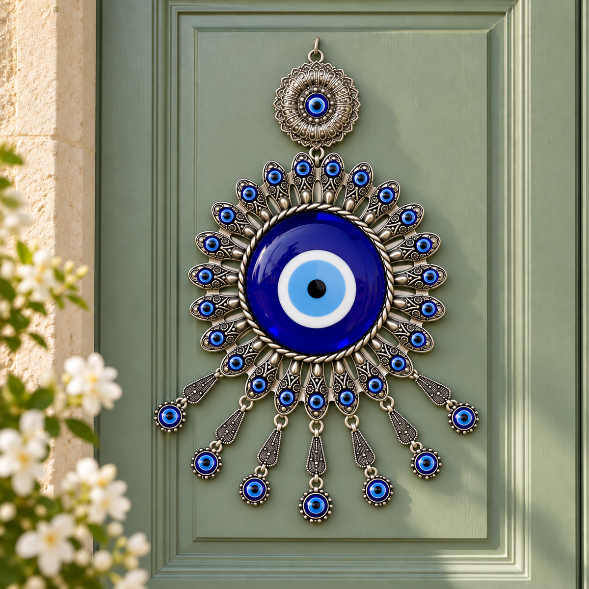 Evil Eye Sunburst Large Door Hanging Ornament | Nazar Protection Hanging | Blue Evil Eye Amulet | Model No. 001 | 9351235062297