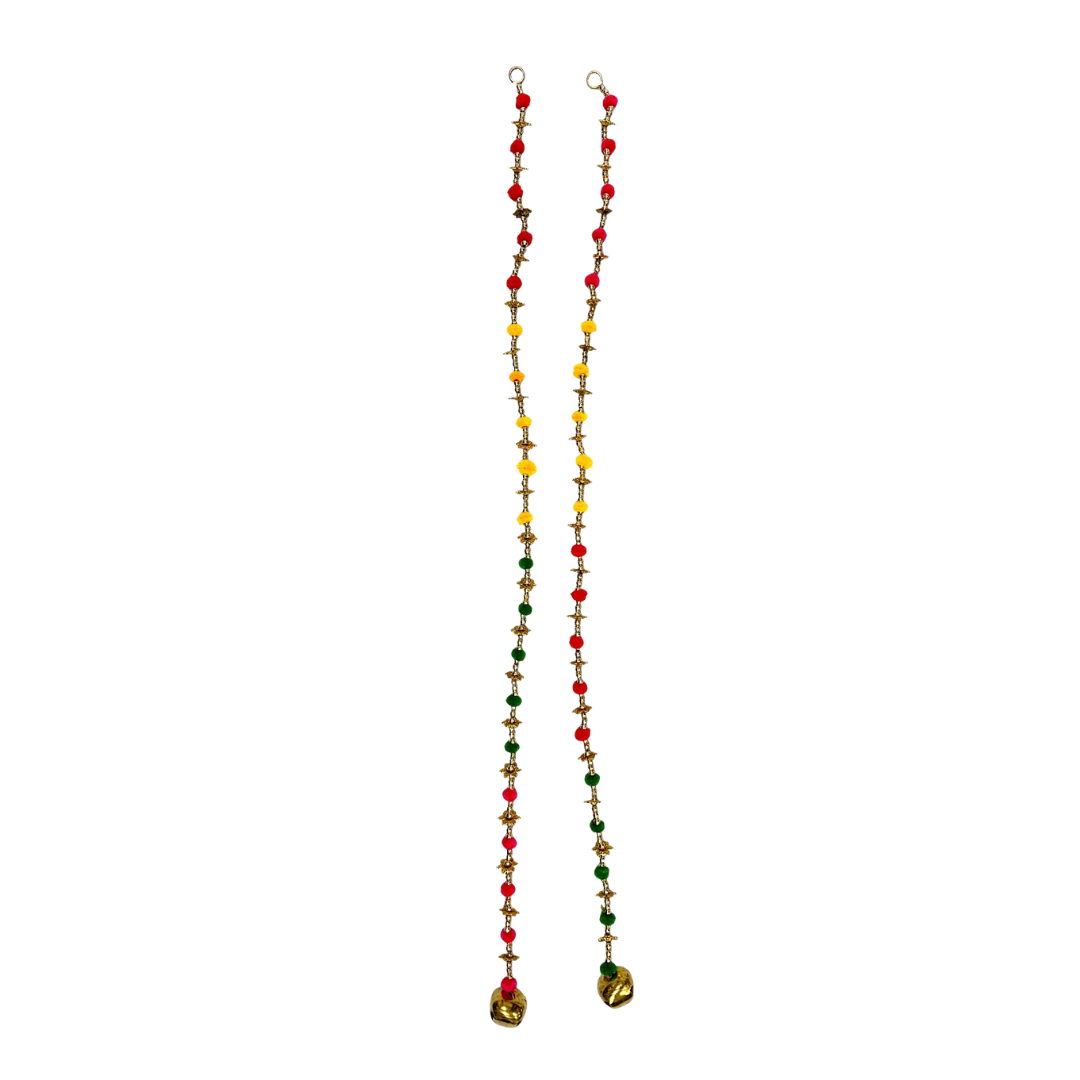 Traditional Pom-Pom & Bell Toran/ Wandanwar Garland/ Door Hanging / Latkan for Decoration (Set of 2)- 9351235058849