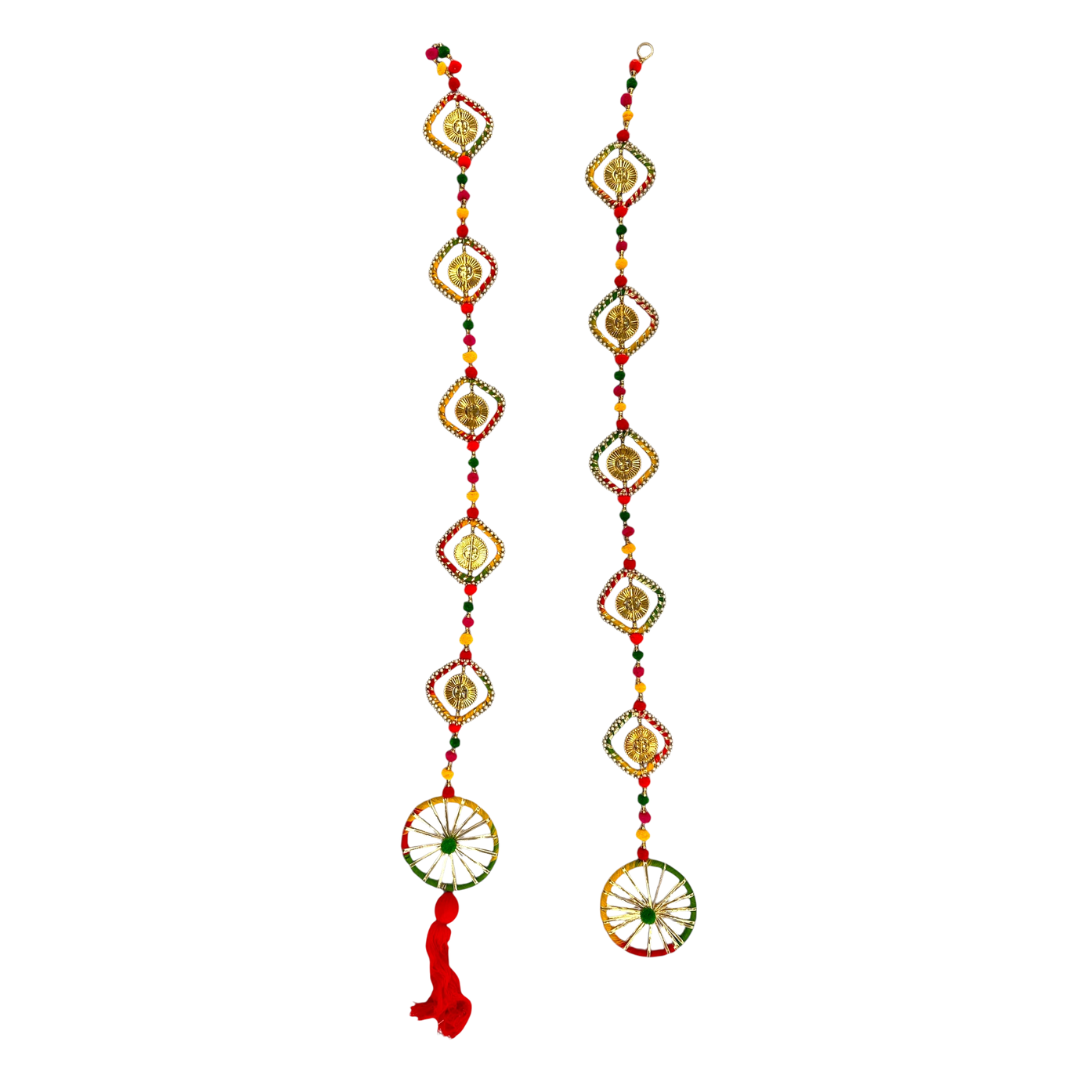Round Shaped Wheel Design Toran with Multicolour Pom Pom Garland/ Toran Door Hanging Wandhanwaar/ Latkan for Decoration (Set of 2) (Style No 5)- 9351235058573