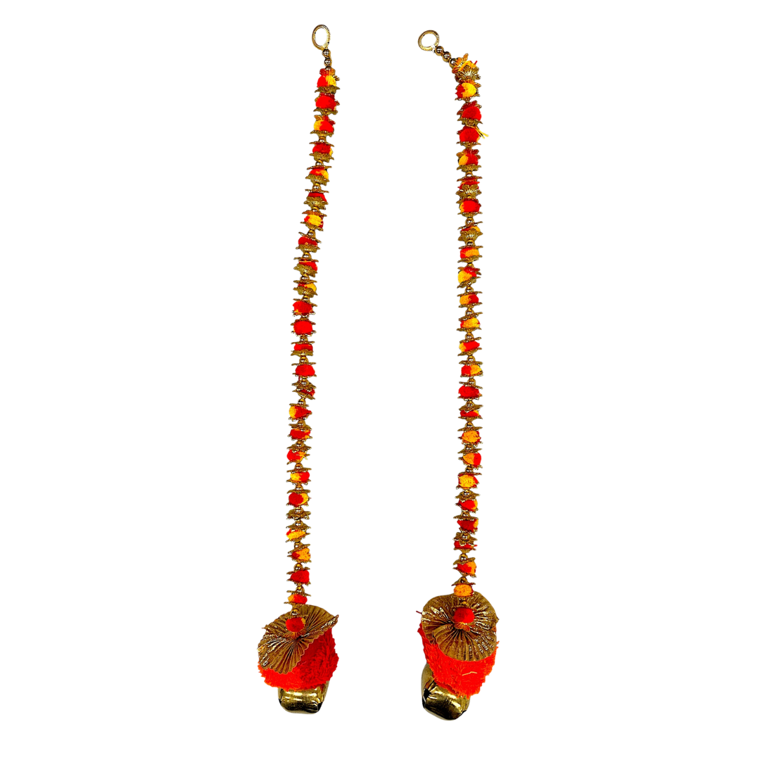 Decorative Bell Wall Hanging Toran with Pom Pom Garland/ Toran Door Hanging Wandhanwaar/ Latkan for Decoration (Set of 2) (Style No 3)- 9351235058559