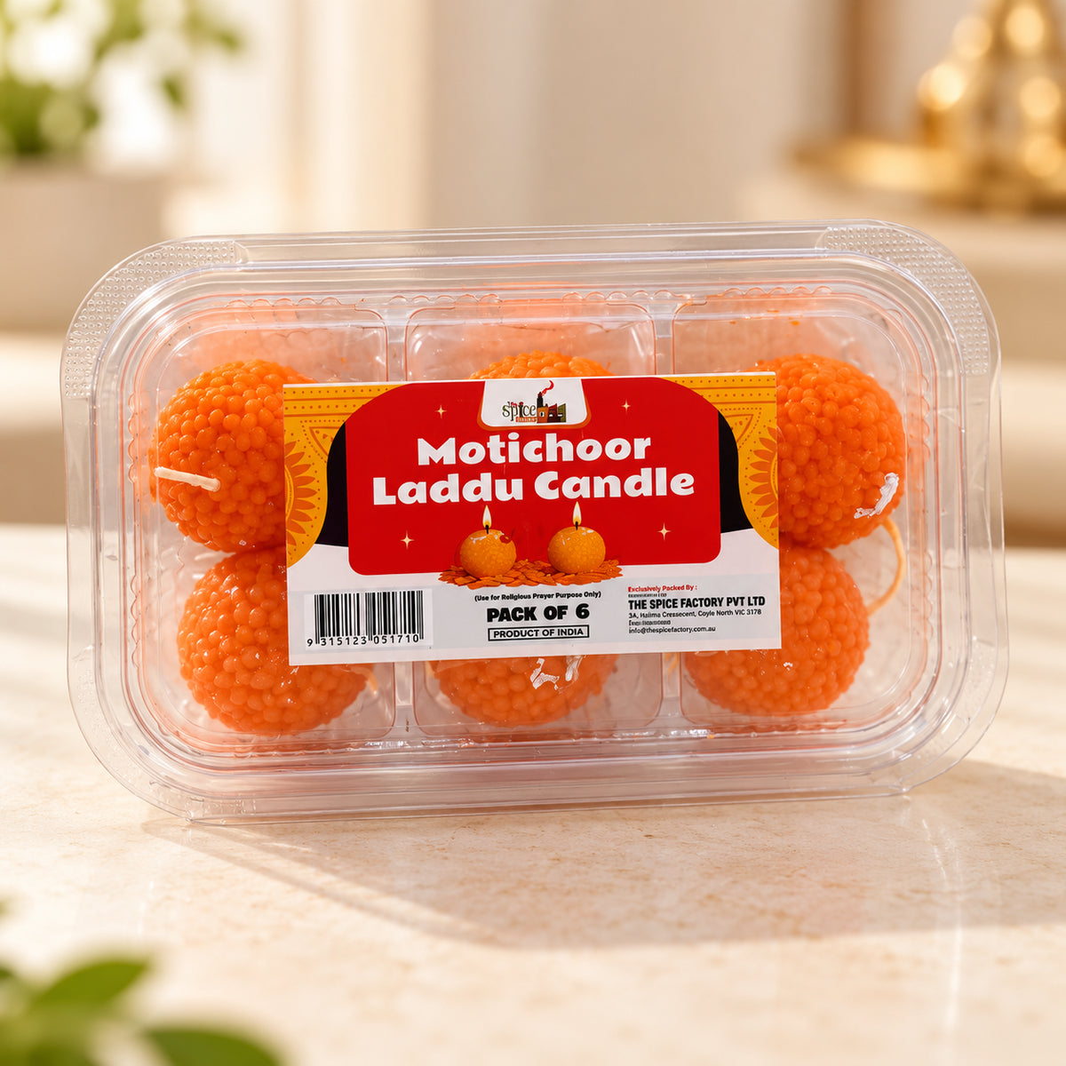 Motichoor Laddu-Shaped Decorative Candles – Pack of 6 | Traditional Indian Sweet Design | Diwali Festival, Pooja & Home Décor | 9351235051710