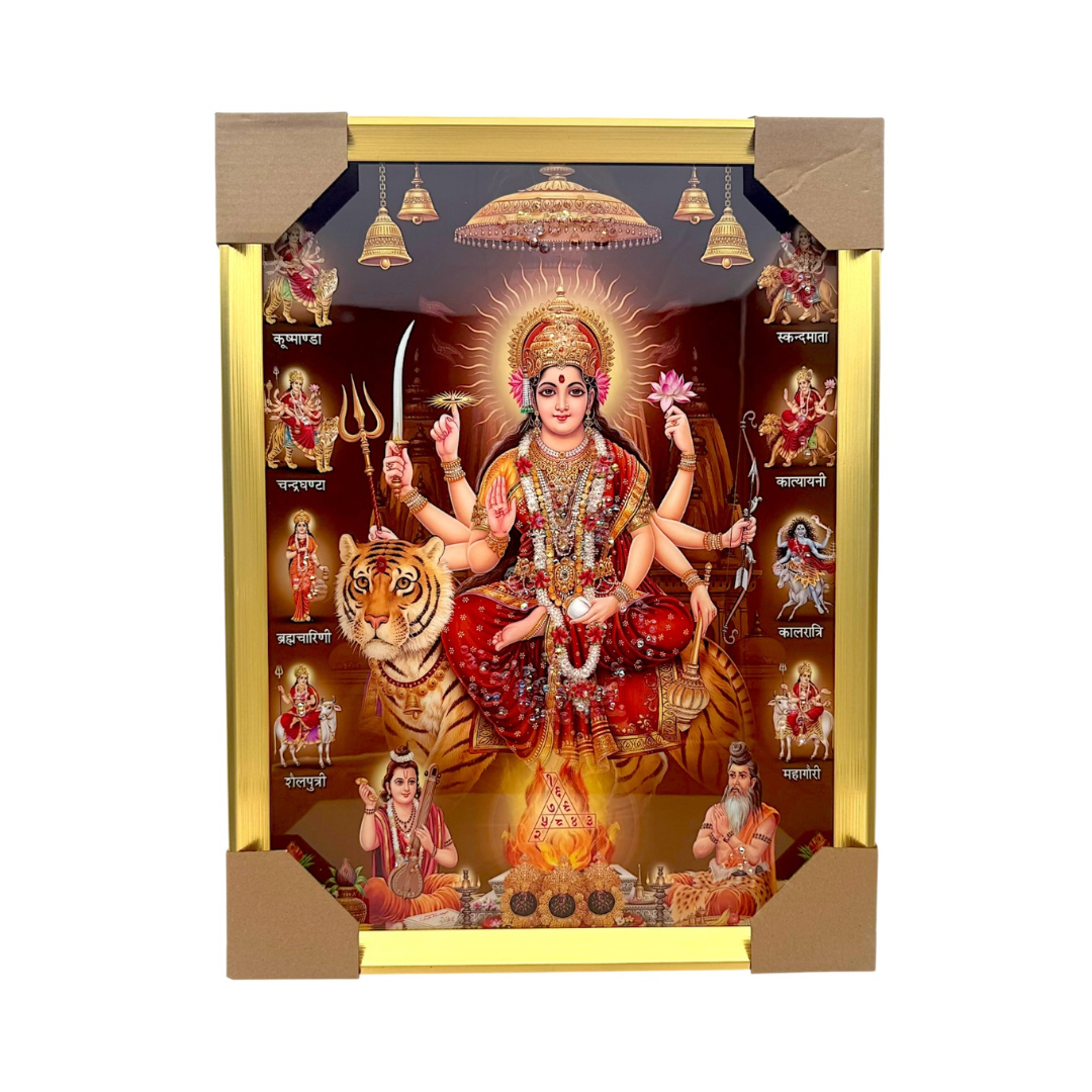 Maa Durga with 9 Forms Photo Frame – Golden Aura Edition | 33*43CM (13"*17") | DECORATIVE PAINTING JC334311-11 - 9351235057033