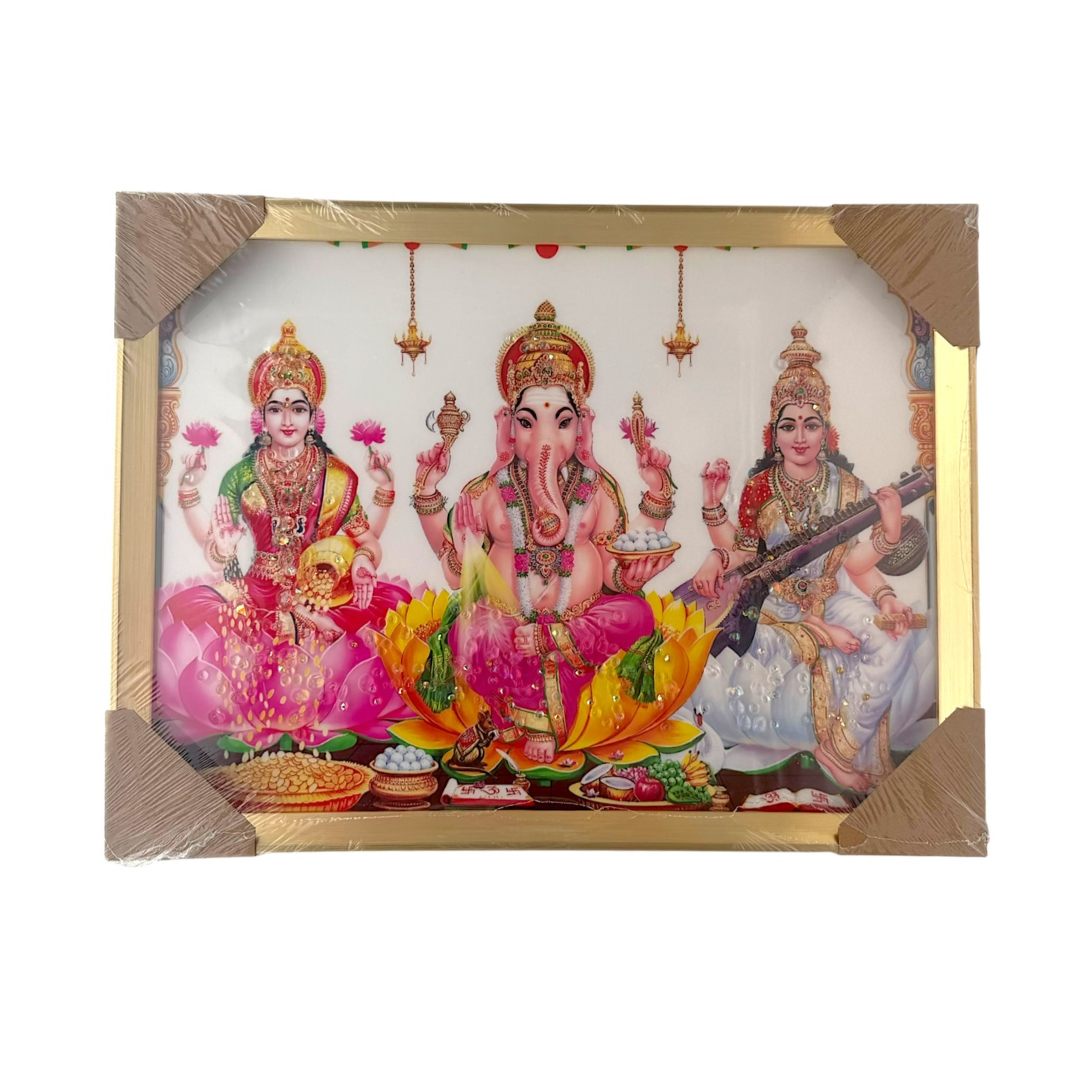 Laxmi Ganesh Saraswati Photo Frame – Traditional Divine Trio | 30*40cm (11.81in x 15.75in) | DECORATIVE PICTURE - 9351235056258