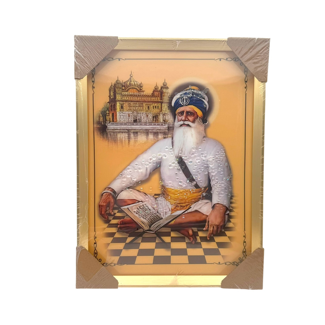 Baba Deep Singh Ji with Golden Temple – Spiritual Photo Frame | 30*40(11.81in x 15.75in) | Decorative Picture - 9351235056371