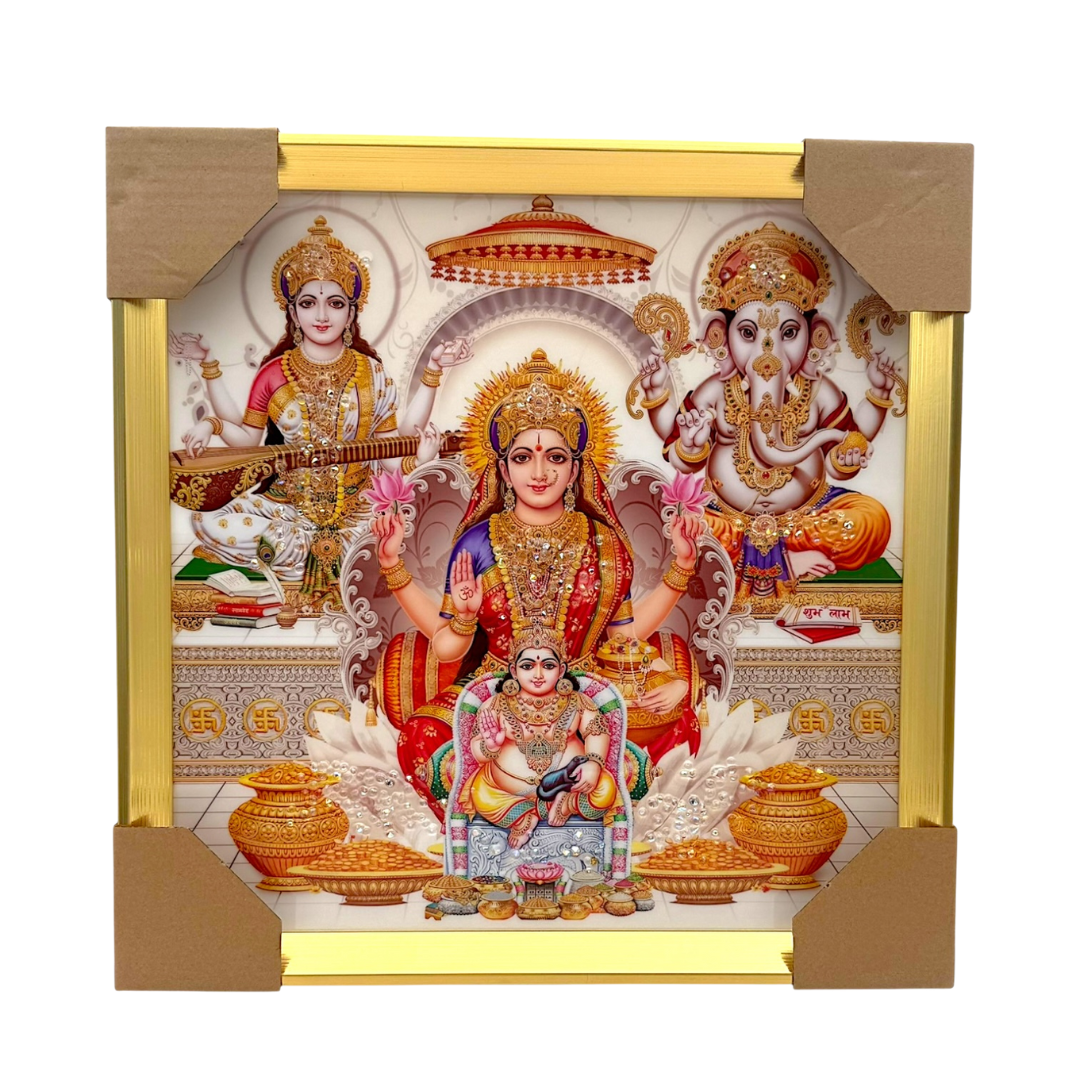 Lakshmi Ganesh Saraswati with Kuber Ji Photo Frame | 33*33CM (13"*13") | Decorative Painting JC333311-7 - 9351235056913