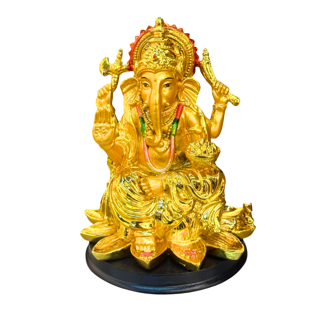 Ganesh Idol/ Statue/ Murti – Gold Finish with Red & Green Accent Idol | 12*12*16CM (4.72in x 4.72in x 6.3in) | GOD T2639-1 - 9351235055855