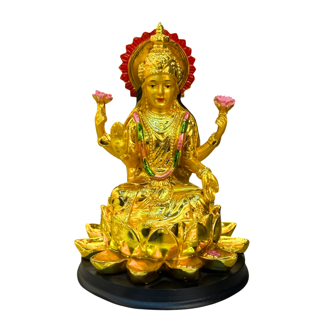 Goddess Lakshmi Idol/ Statue/Murti – Gold Finish with Lotus Base | 12*12*16CM(4.72in x 4.72in x 6.3in) | GOD T2334-1 - 9351235055848