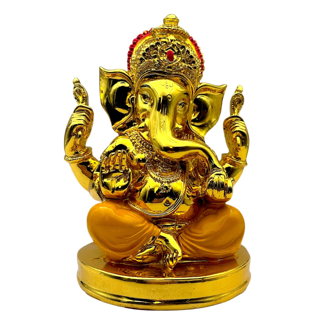 Golden Ganesh Idol/ Statue/Murti – Red & Gold Finish Idol | 11*11*15CM (4.33in x 4.33in x 5.91in) | GOD 3008BGC - 9351235055756