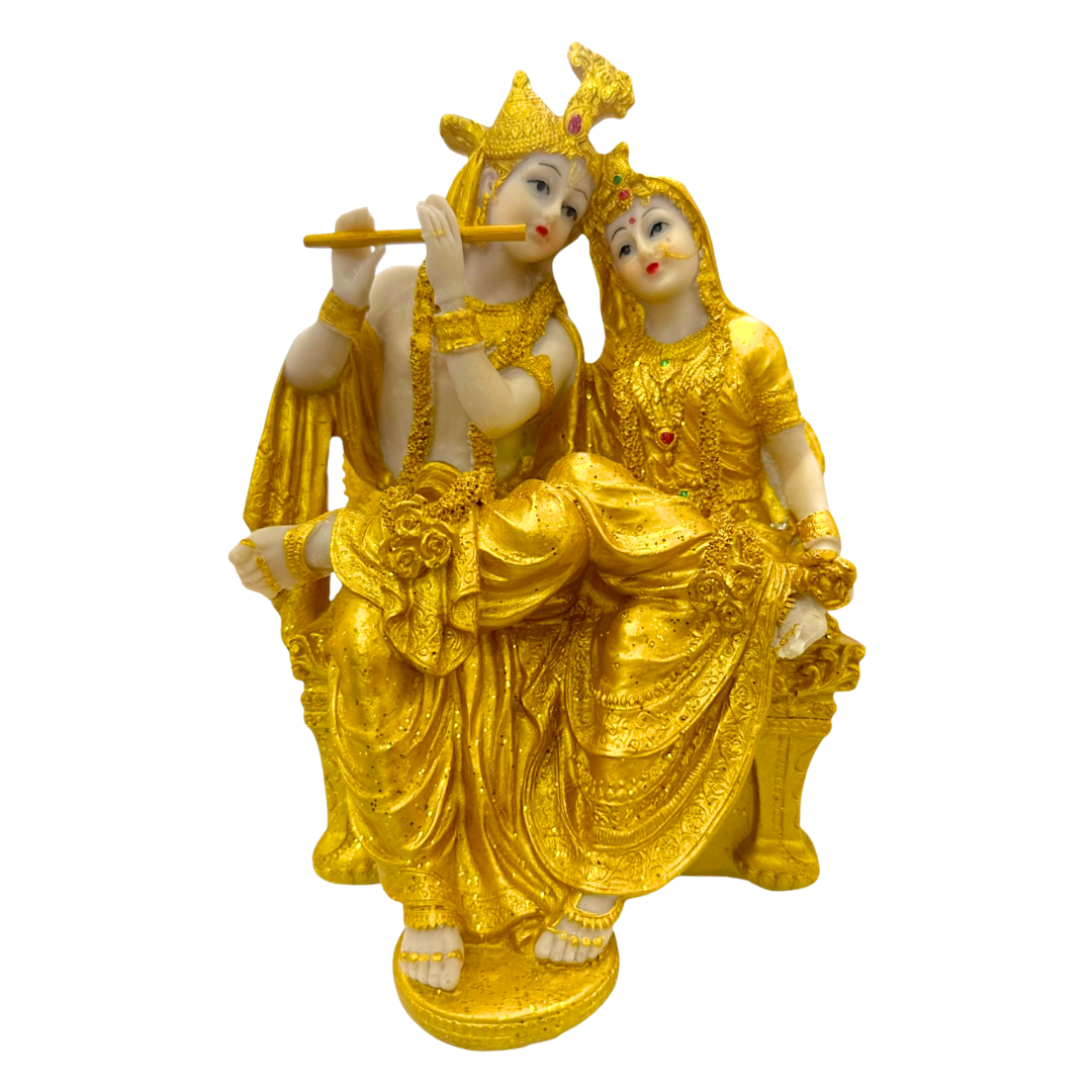 Golden Radha Krishna Idol/ Statue/ Murti – Flute Playing Edition Idol | 14 x 10 x 19cm (5.51in x 3.94in x 7.48in) | GOD F226 - 6920251040348/ 9351235055602