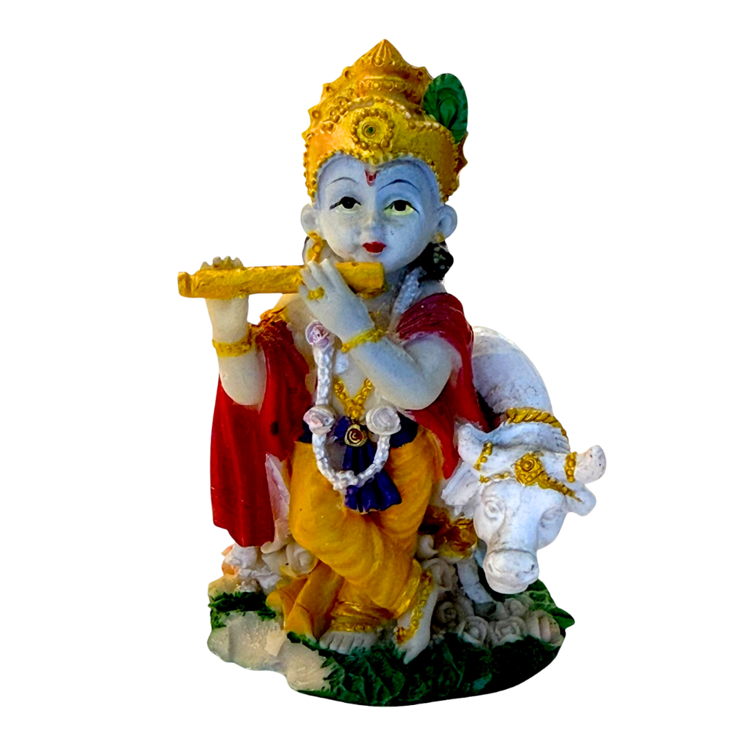 Little Krishna with Cow – Balgopal with Bansuri Idol/ Statue/Murti | 5.5*4*8.5CM(2.17in x 1.57in x 3.35in) | GOD 2007-5 - 9351235055152