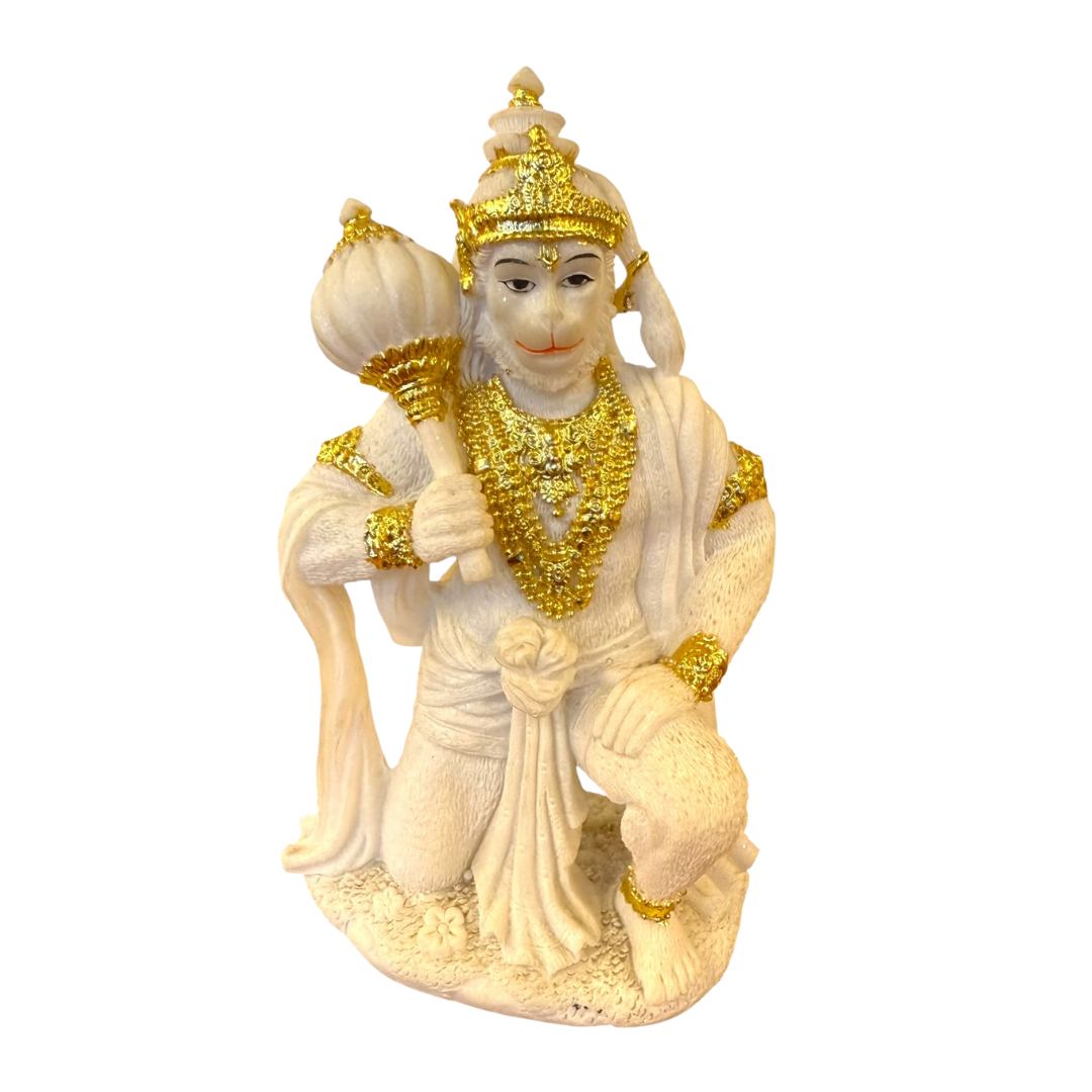 Marble Look Hanuman – Kneeling Pose with Gada Idol/ Statue/Murti | 10*6*19CM(3.94in x 2.36in x 7.48in) | GOD 2018-45A - 9351235055626