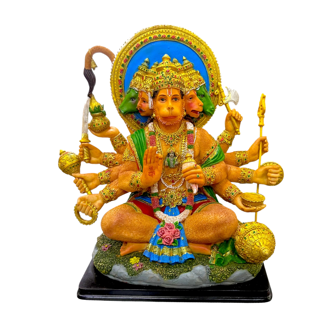 Panchmukhi Hanuman – Five-Faced Warrior Form Idol/ Statue/ Murti | 23.0cm x 12.0cm x 22.0cm (9.06in x 4.72in x 8.66in) | GOD F148C - 9351235055275