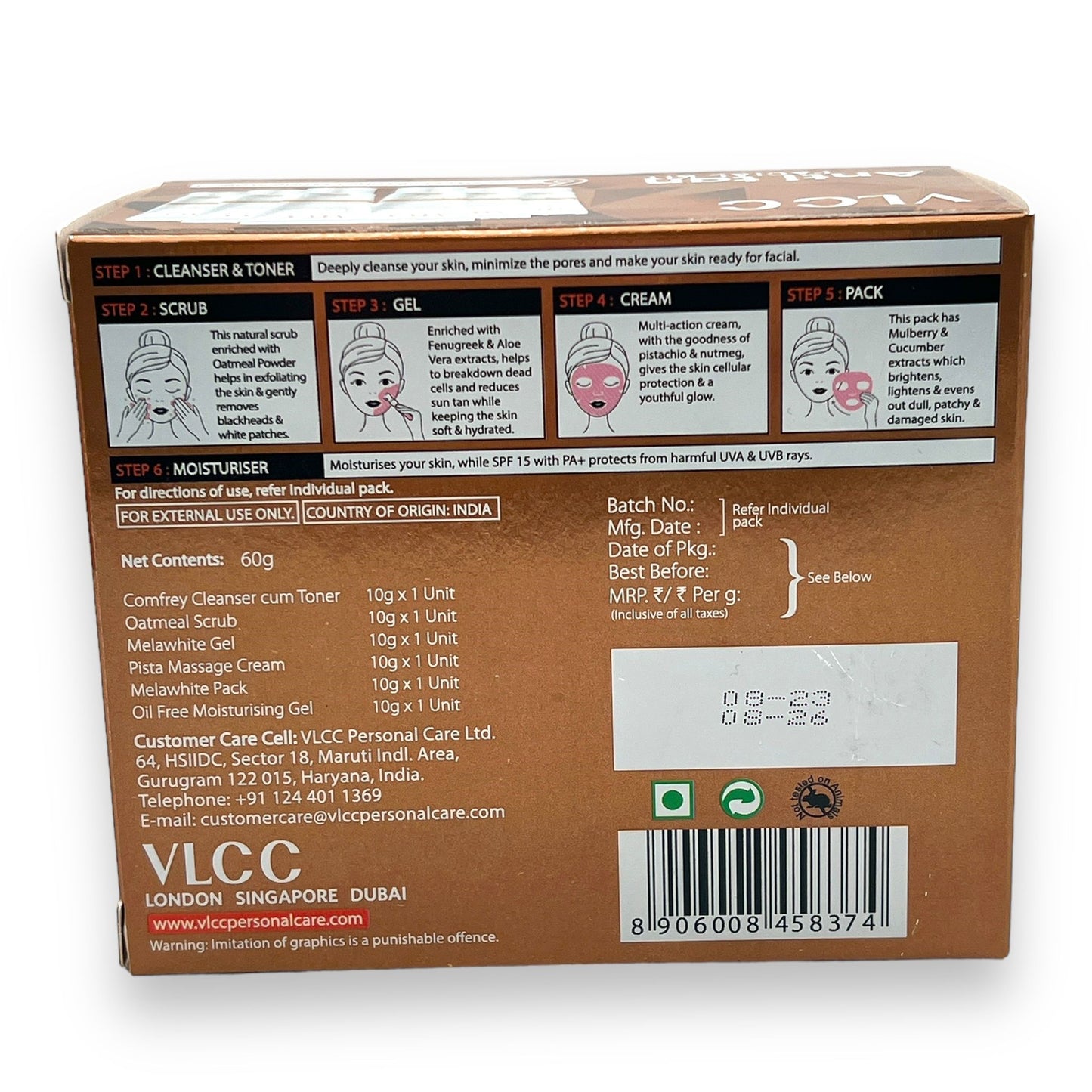 VLCC Anti Tan Facial Kit 60g | Tan Removal and Supple Skin | 2 Facials Per Pack