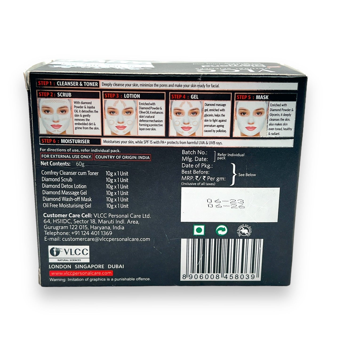 VLCC Diamond Facial Kit 60g | Brighter & Younger Skin | 2 Facials Per Pack
