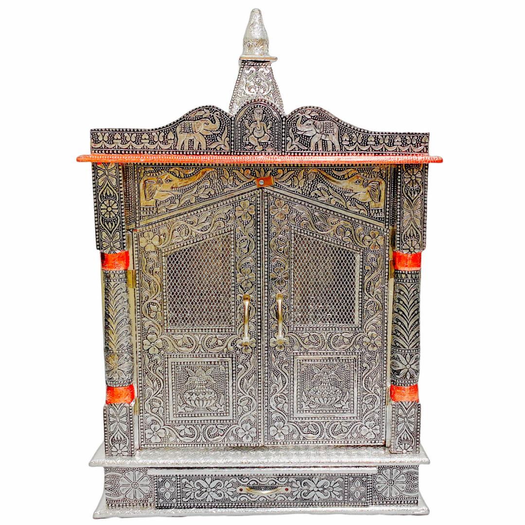 Oxidize Copper Temple/ Mandir (With Door) 15 x 6