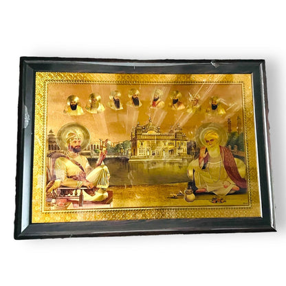 Photo Frame Guru Nanak Dev Ji, Guru Gobind Singh Ji with 8 Guru and Golden Temple -BA- (SIZE- 24 x 36)- 9351235048642