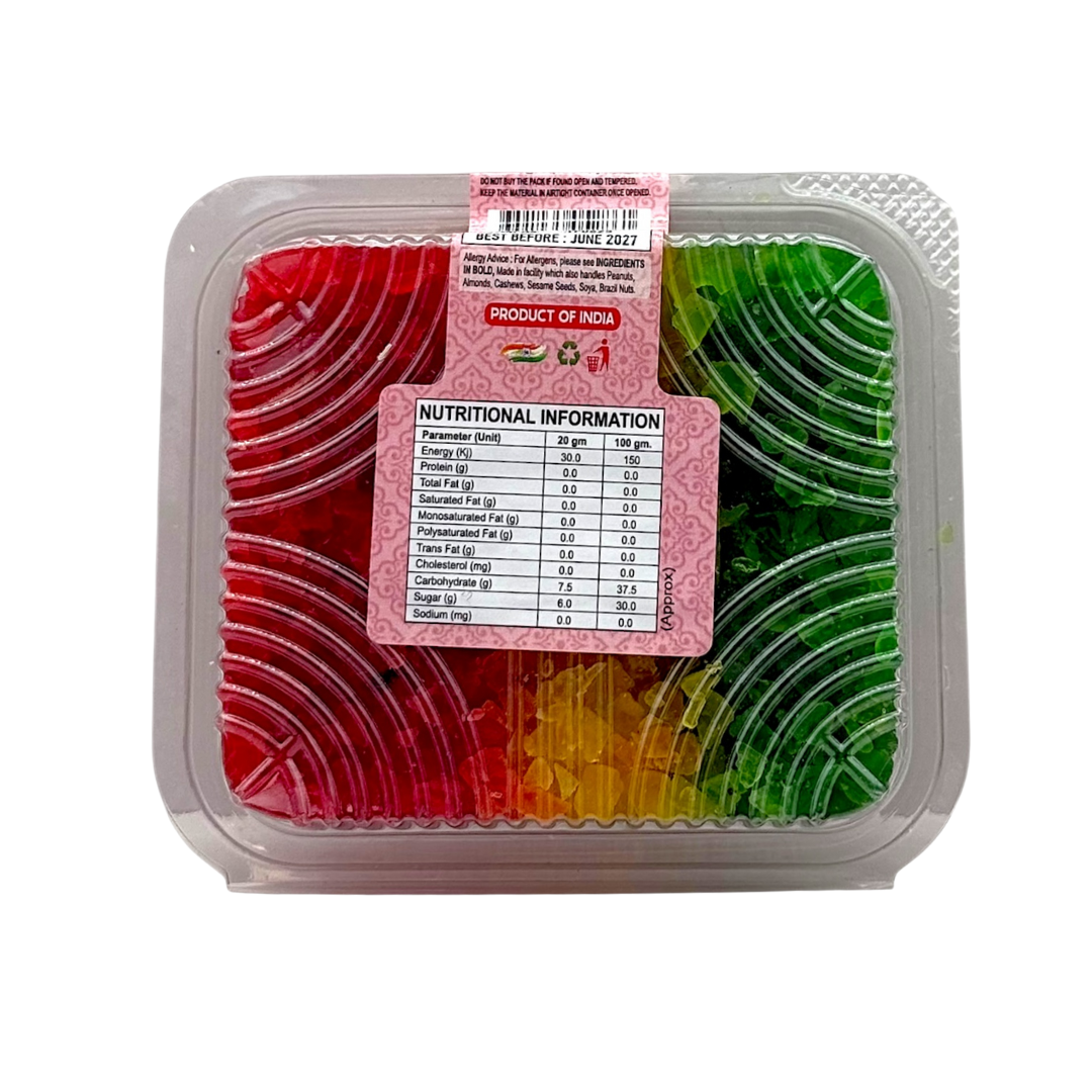 Delhi 6 Tutti Fruity Mixed | Tooti Frooty | Red, Green & Yellow 200g | Tray PackDelhi 6 Tutti Fruity Mixed | Tooti Frooty | Red, Green & Yellow 200g | Tray Pack
