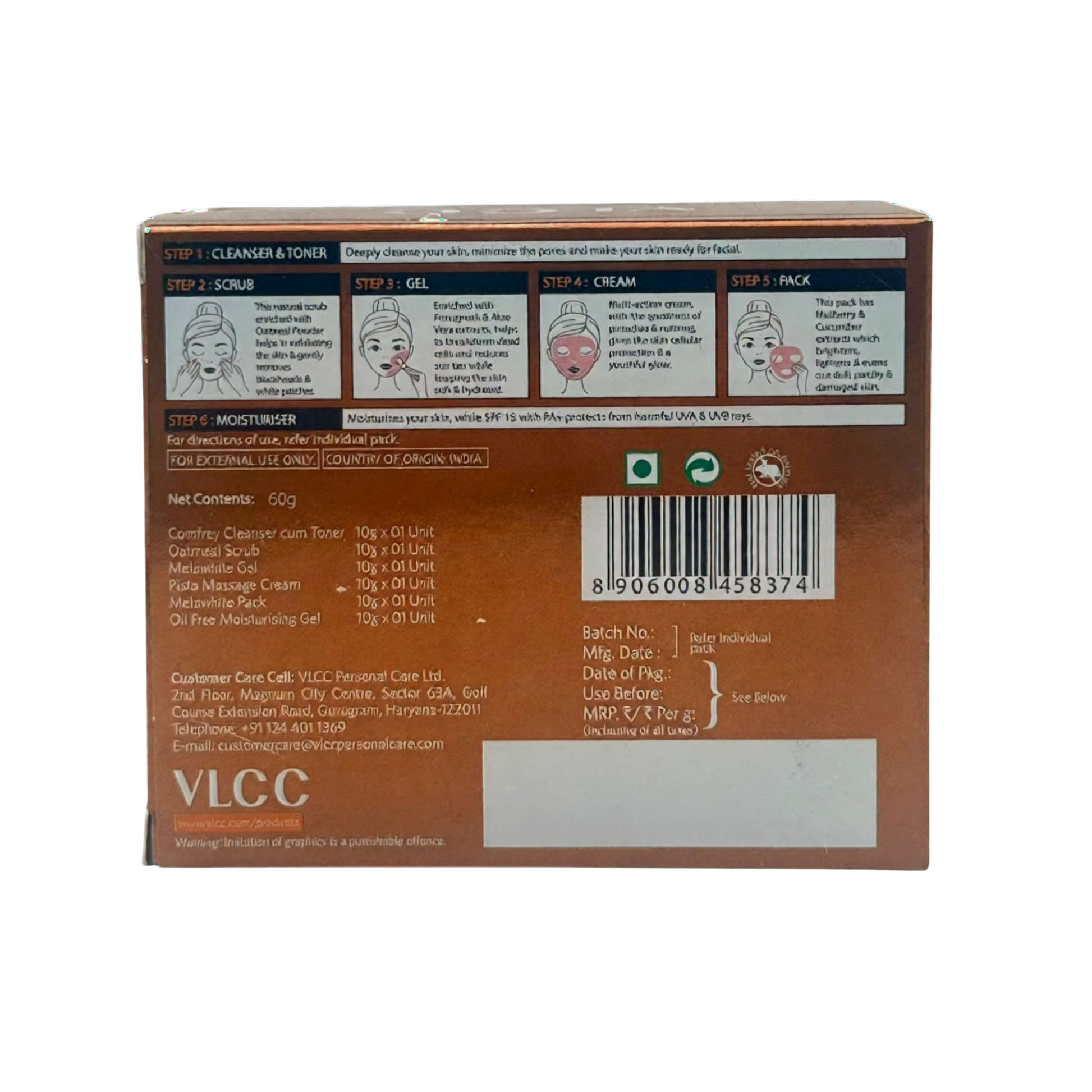 VLCC Anti Tan Facial Kit 60g | Tan Removal and Supple Skin | 2 Facials Per Pack