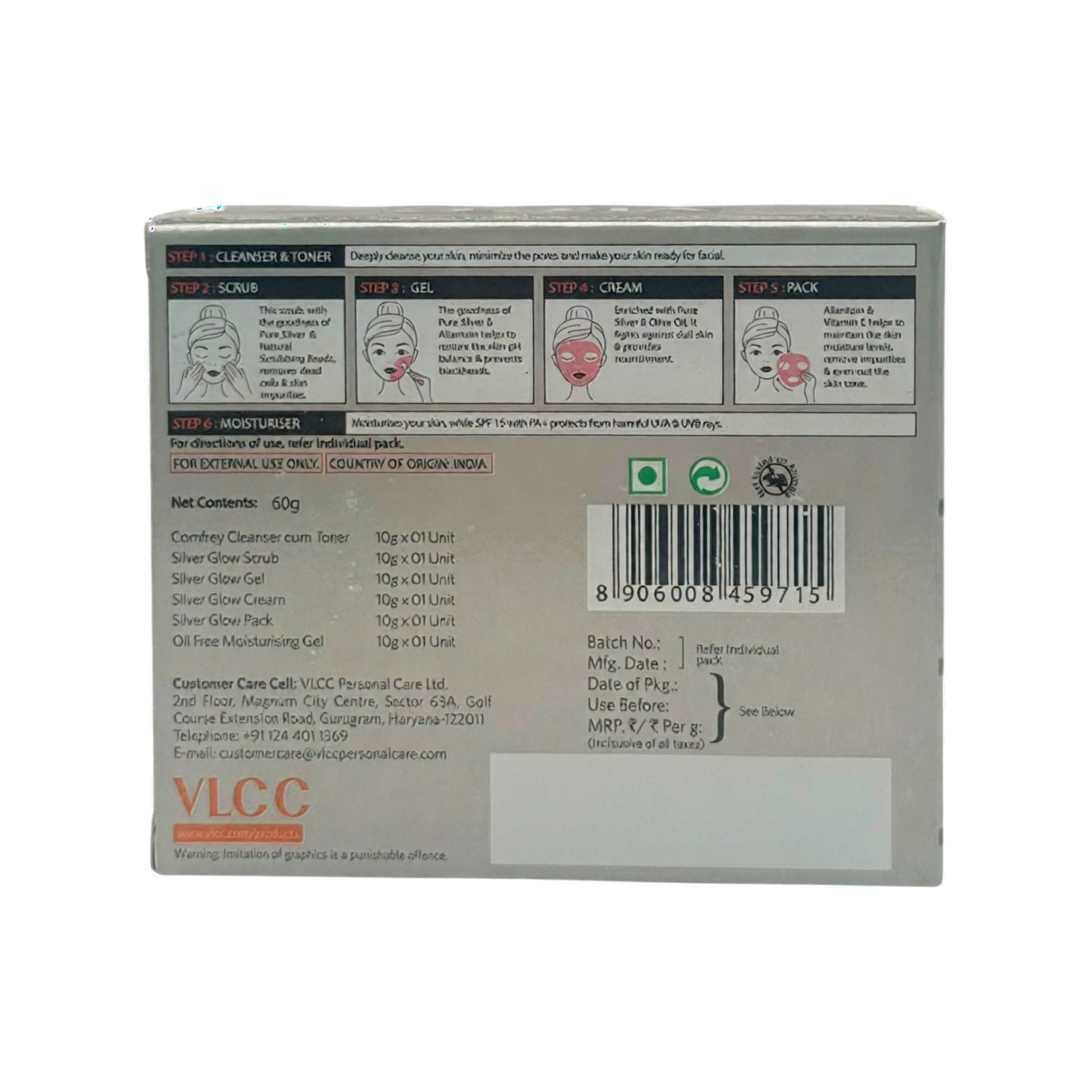 VLCC Silver Facial Kit 60g | Detox & Skin Lightening | 2 Facials Per Pack