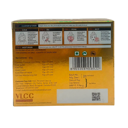 VLCC Gold Facial Kit 60g | Long-Lasting Golden Glow | 2 Facials Per Pack