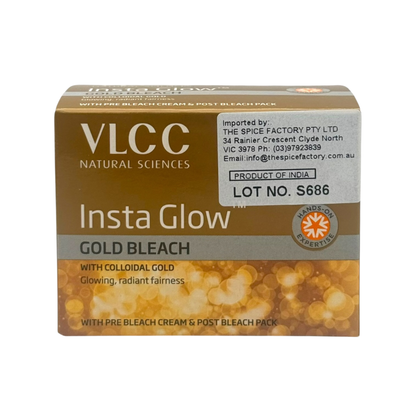 VLCC Insta Glow Gold Bleach 30g | With Pre-Bleach Cream & Post Bleach Pack
