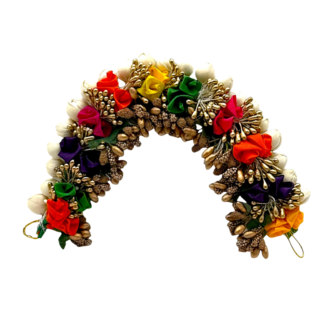 Artificial Floral Gajra with Multi Coloured Roses/ Elegant Traditional Hair Bun Accessory- (KB)- 9351235058443