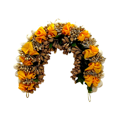 Artificial Floral Gajra with Yellow Roses/ Elegant Traditional Hair Bun Accessory- (KB)- 9351235058412