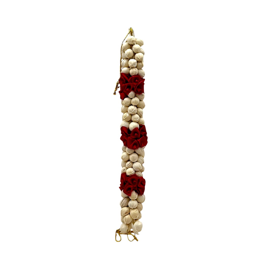 Artificial Gajra White Red Rose Highlights / Elegant Traditional Hair Accessory- (KB)- 9351235058467