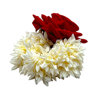 Artificial Gajra/ Red Rose with White Mogra/ Elegant Traditional Hair Accessory- (KB)- 9351235058405