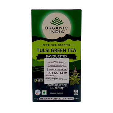 Organic India Tulsi Green Tea 25 Tea Bags | Caffeine Free