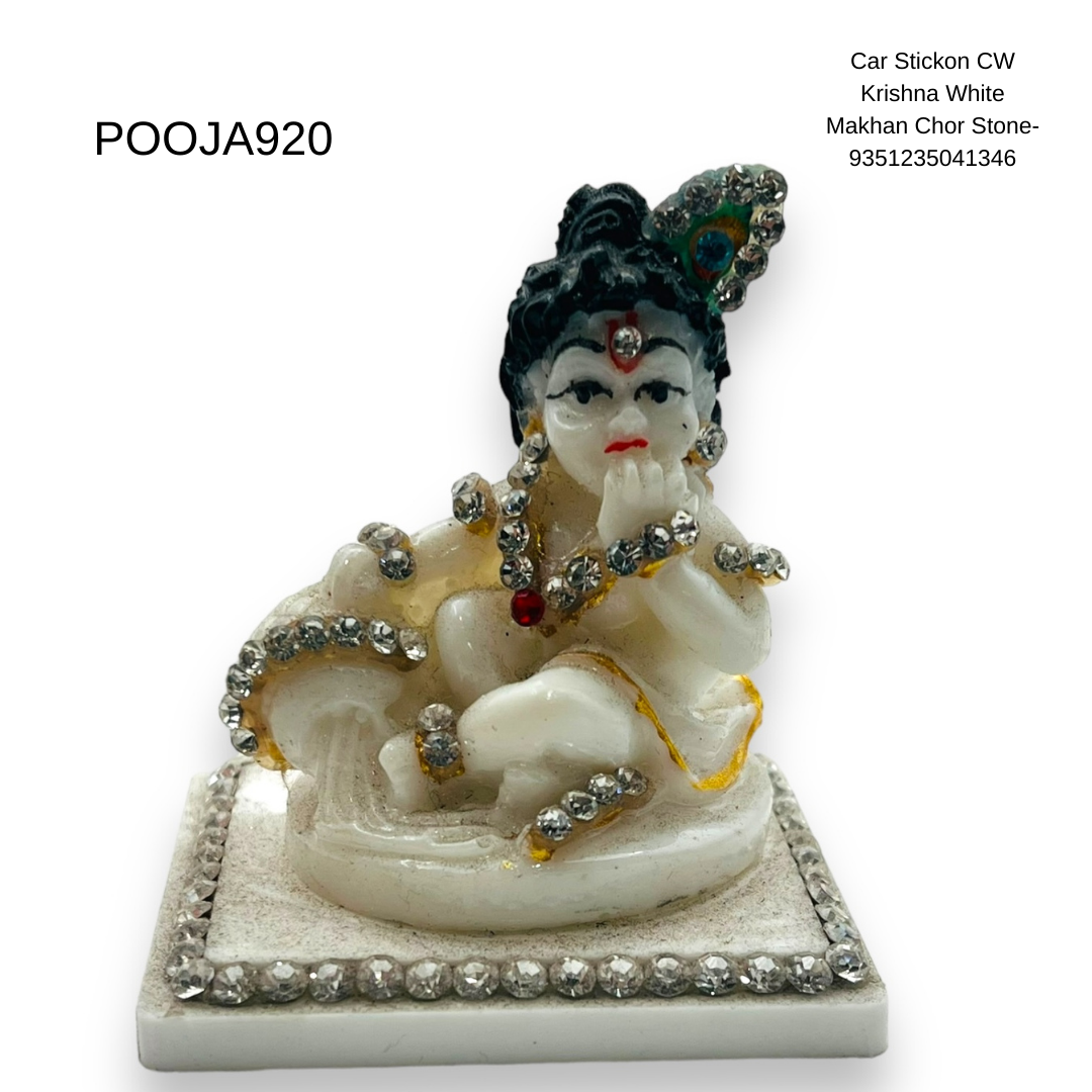 Car Stickon CW Krishna White Makhan Chor Stone-9351235041346
