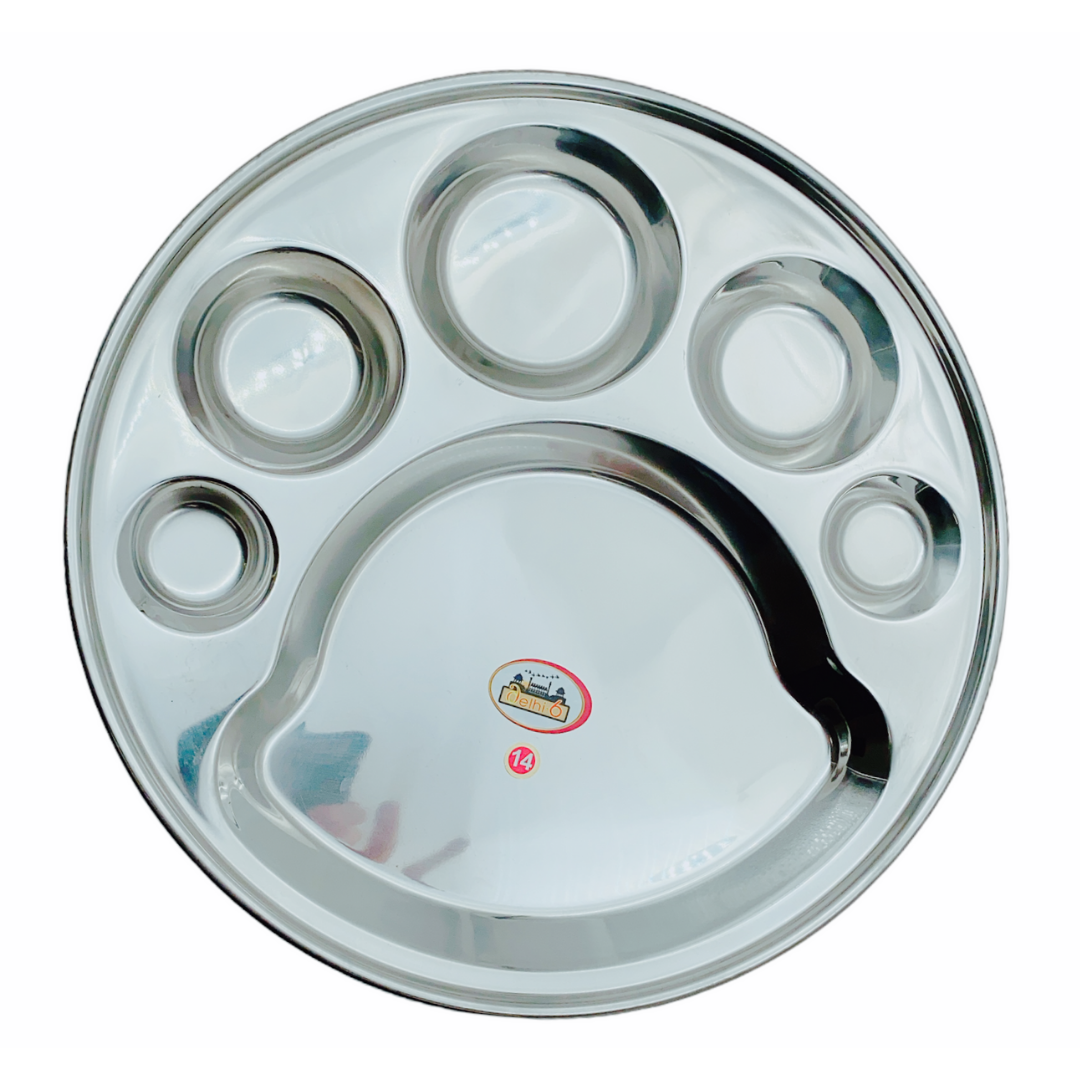 Steel Divided Thali 6 Compartment (Minaxi) No. 14