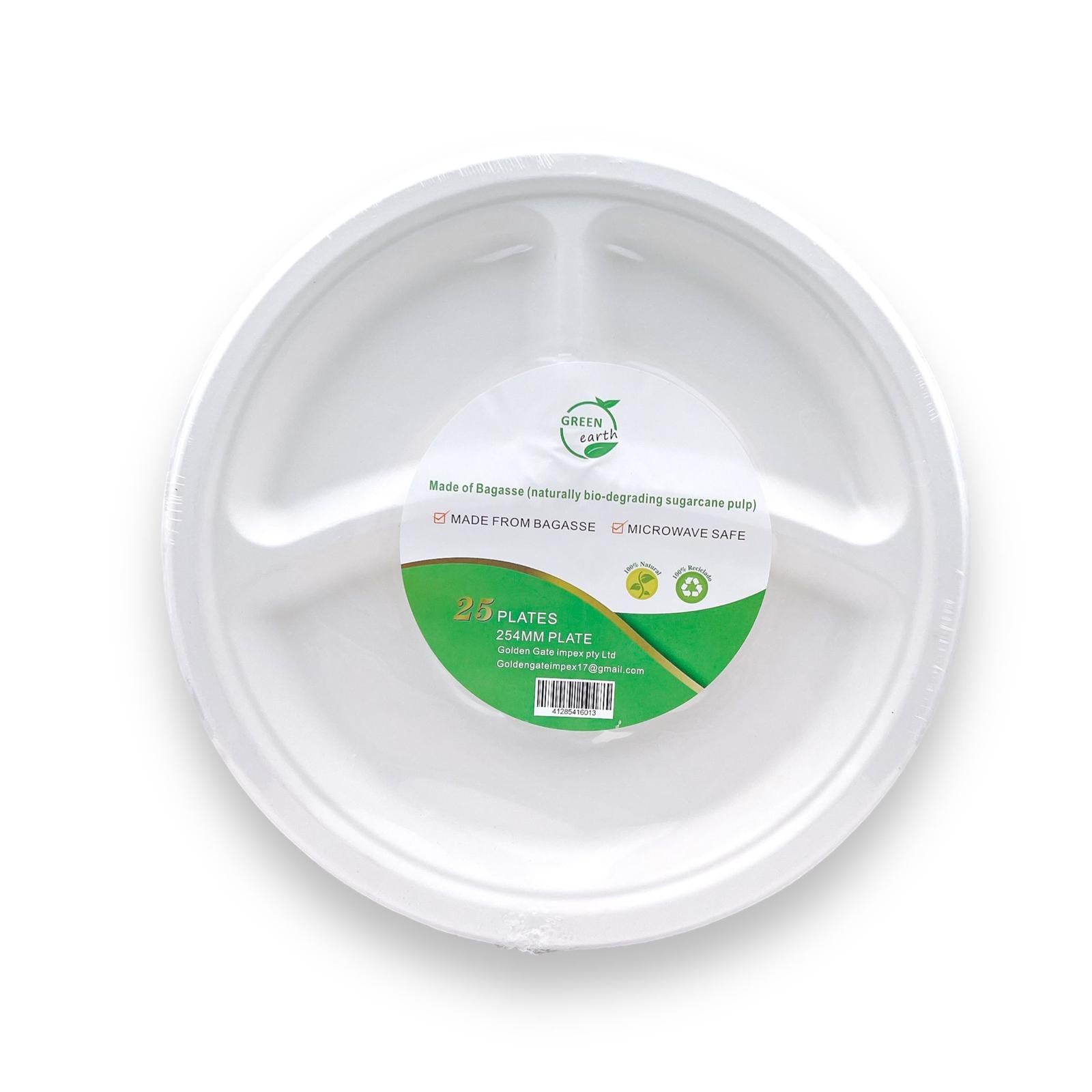 Green Earth 3 Compartment 10" Round 244MM Plate 25Pc