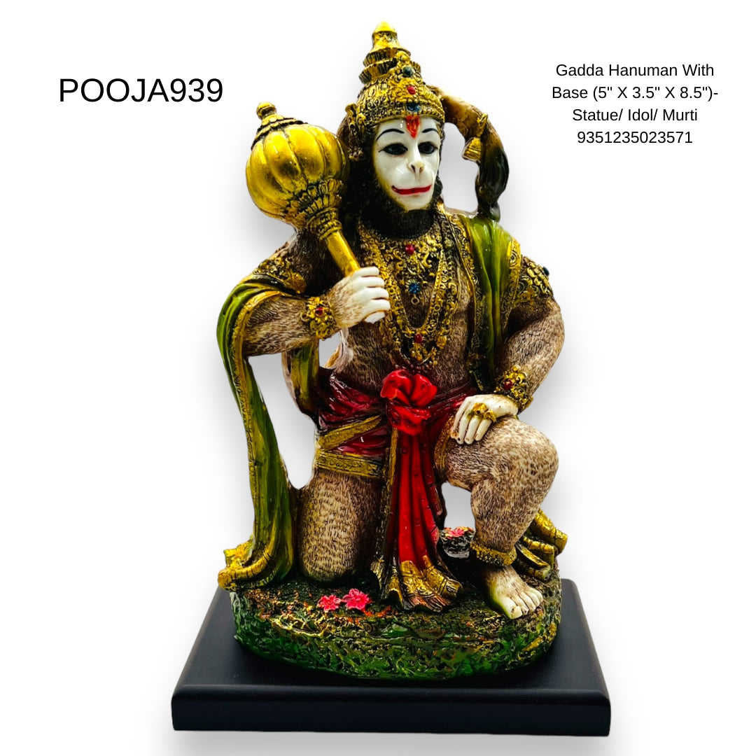 Gadda Hanuman With Base (5" X 3.5" X 8.5")-Statue/ Idol/ Murti