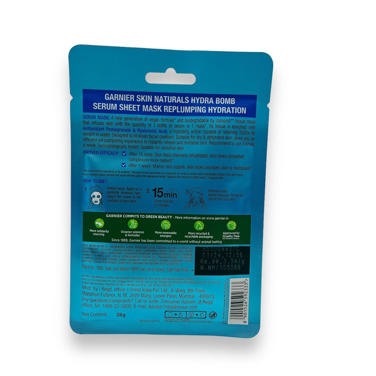 Garnier Pure Charcoal Black Serum Mask 28Gm