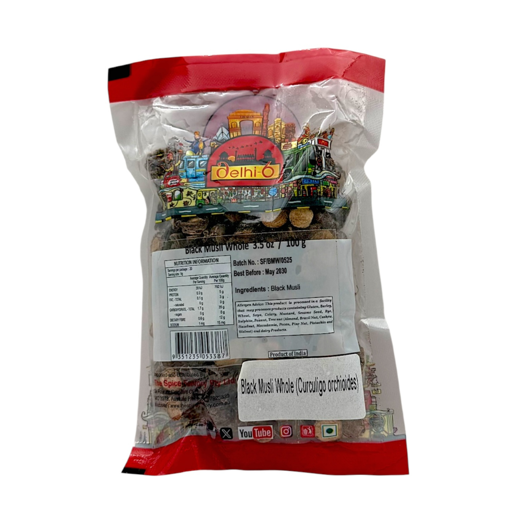 Delhi 6 Black Musli Whole/ Kali Musli/ Ayurvedic Herb Used to Enhance your Energy, Immunity, Improve Stamina, Manage Stress and Overall Health 100g
