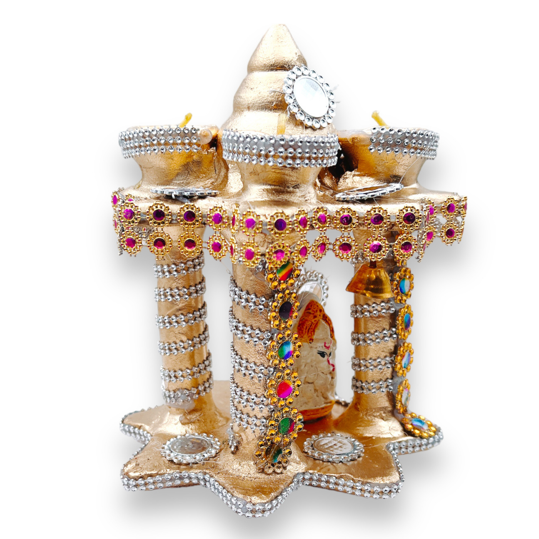 Clay Diwali Hatri Star Shape Deco Golden (with Wax) Size- 5.5''x5.5''x7'')-(9351235043043)