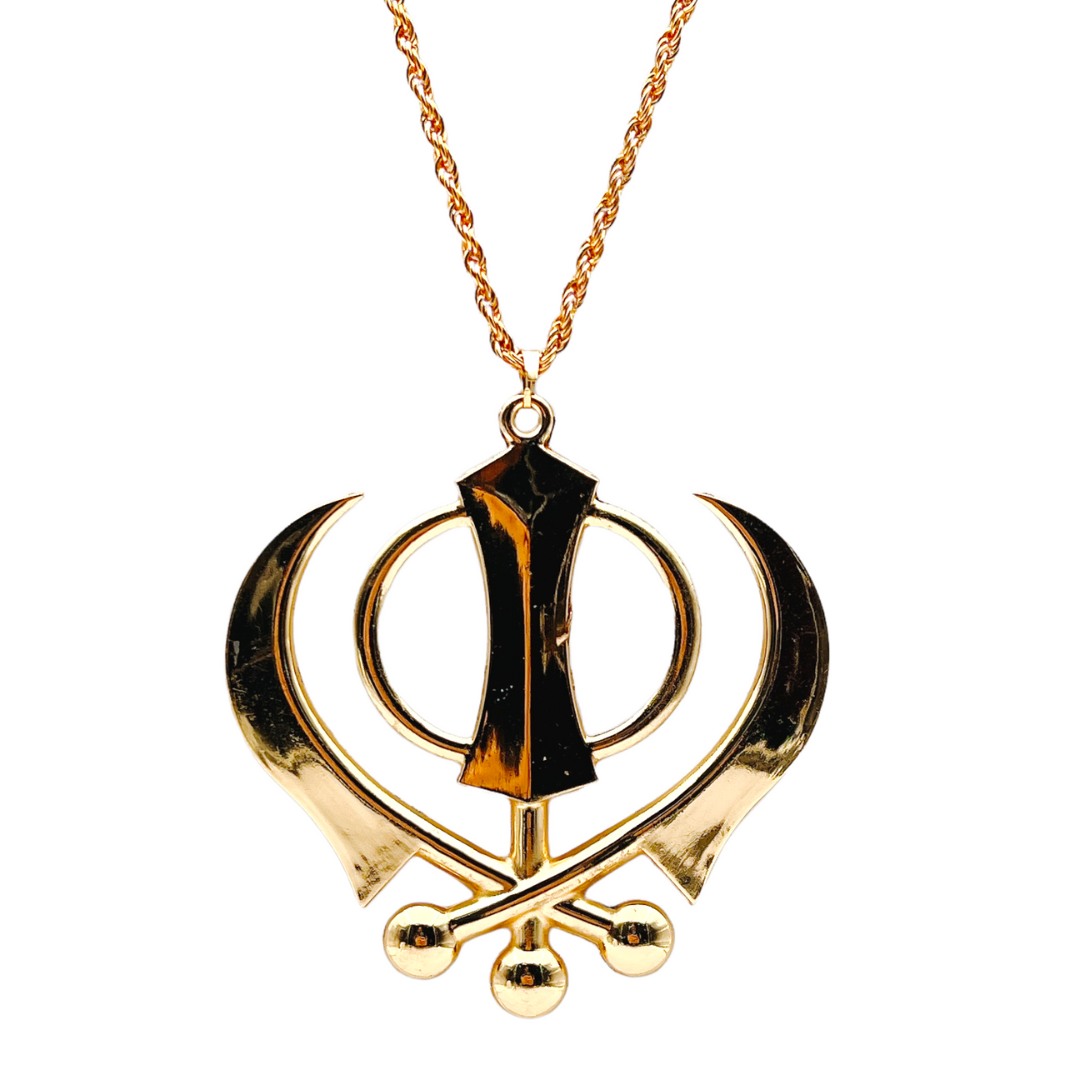 Khanda With Chain Car Hanging Gold Big-(9351235029665/ 9351235049212)