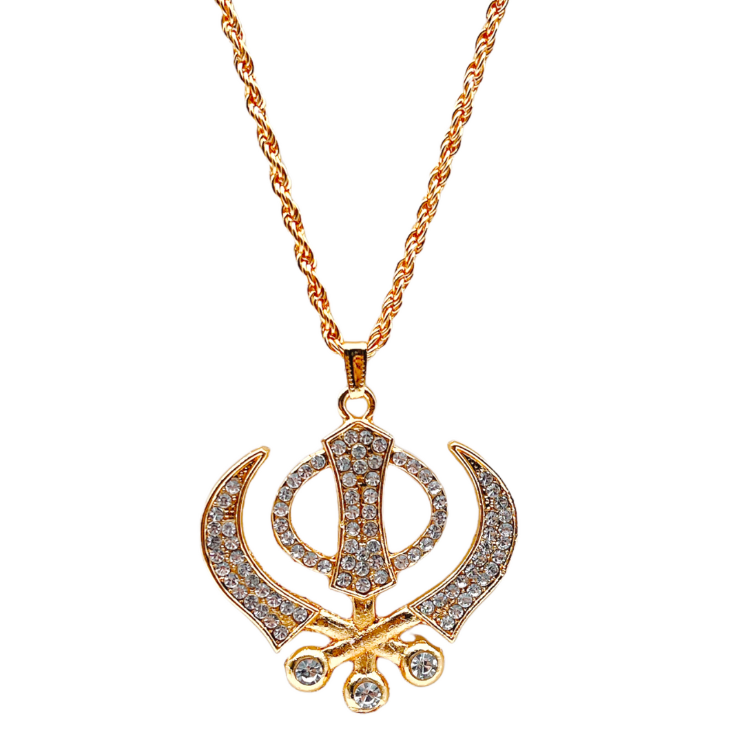 Khanda With Chain Car Hanging Gold Medium-9351235029757
