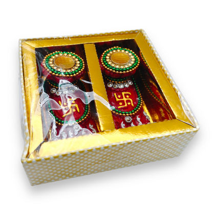 Fancy Clay Laxmi Charan Deco Box (Set of 2)- 9351235043036