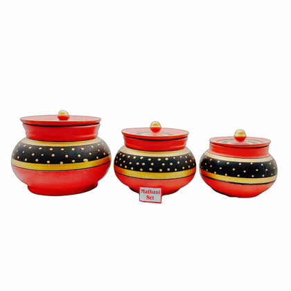 Clay/ Mitti Pot Mathani Set With Golden Painting Set (800ml,1.5ltr,2ltr)