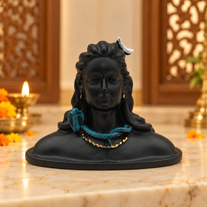 Lord Shiva Adiyogi Bust Idol – Black Colour | Mahadev Decorative Statue | Hindu Religious Prayer Room & Home Décor | Size: 15 × 9 × 12cm (5.91" × 3.54" × 4.72") | Model No. 55175-3 | 9351235062198