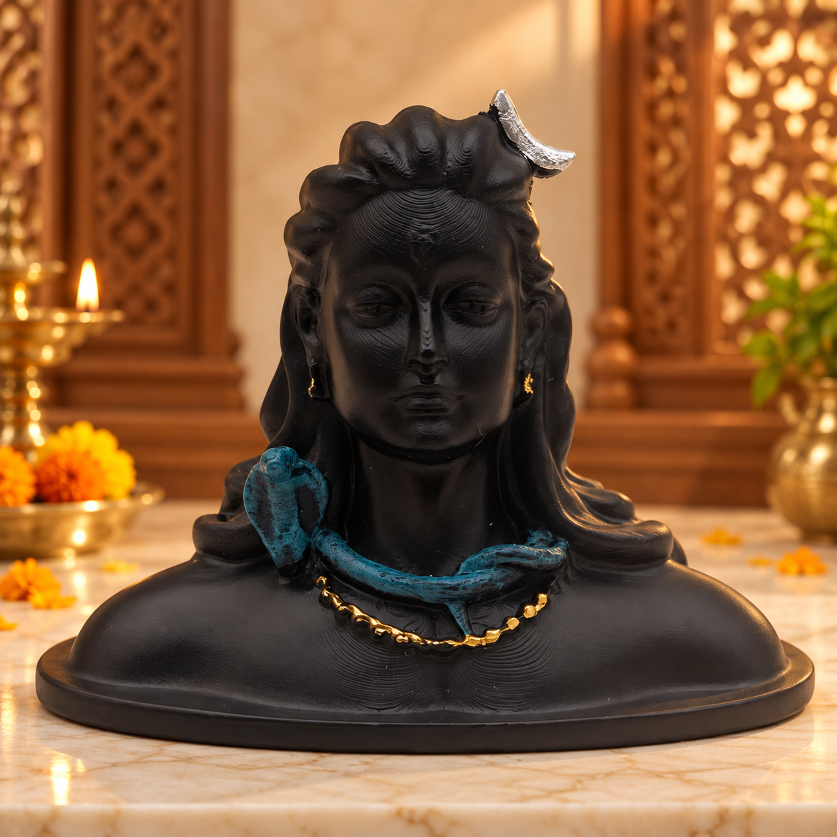 Lord Shiva Adiyogi Bust Idol – Black Colour | Mahadev Decorative Statue | Hindu Religious Prayer Room & Home Décor | Size: 18 × 10 × 15cm (7.09" × 3.94" × 5.91") | Model No. 55175-2-2 | 9351235062174