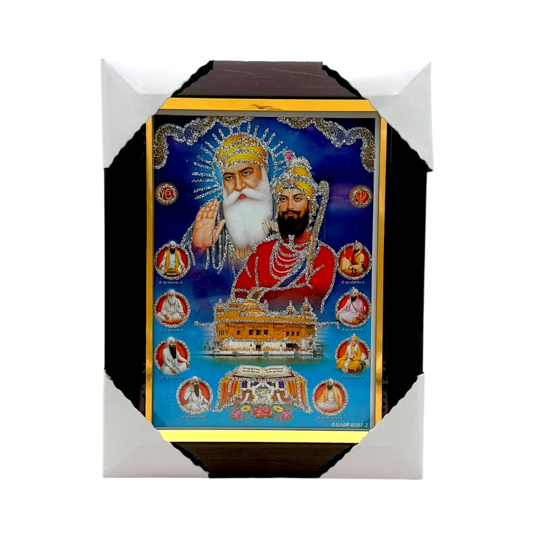 Photo Frame 5" X 7" Guru Nanak Dev Ji, Guru Gobind Singh Ji with Guru Granth Sahib Ji - 9351235020143