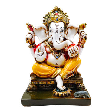 Chowki Ganesh Small -(Style-04)-(4" x 4'' x 6'')-Indian Statue/ Idol/ Murti