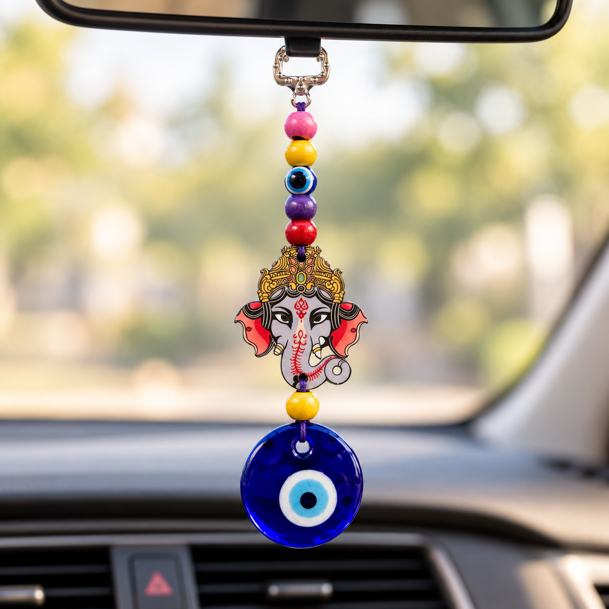 Evil Eye Lord Ganesha Face Car Hanging Charm | Nazar Protection Hanging | Blue Evil Eye Amulet | Model No. 001 | 9351235062259